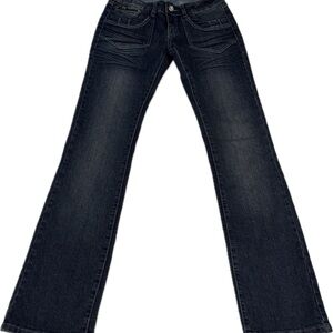 U-51 Jeans Womens Dark Wash Bootcut Stretch Denim Low Rise Flare Y2K 2000s